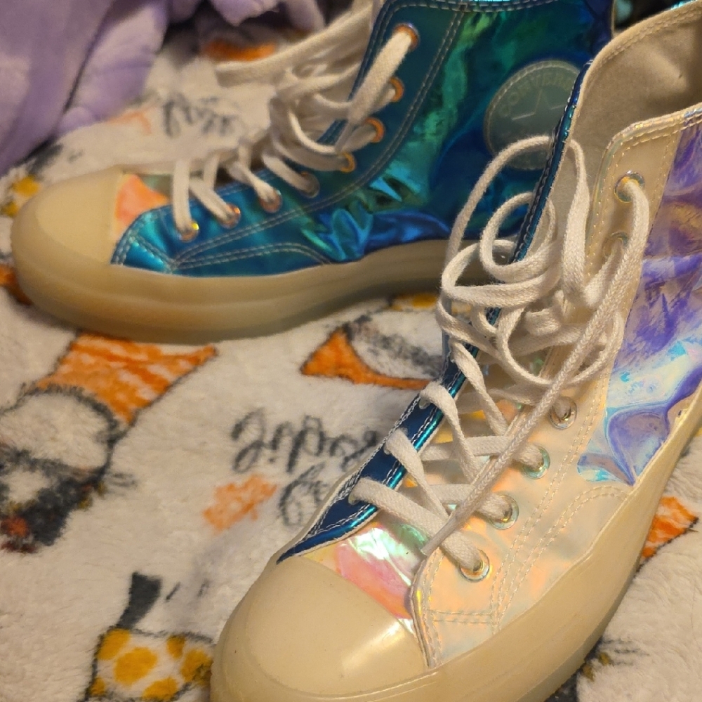 Converse Iridescent Blue and White High Tops